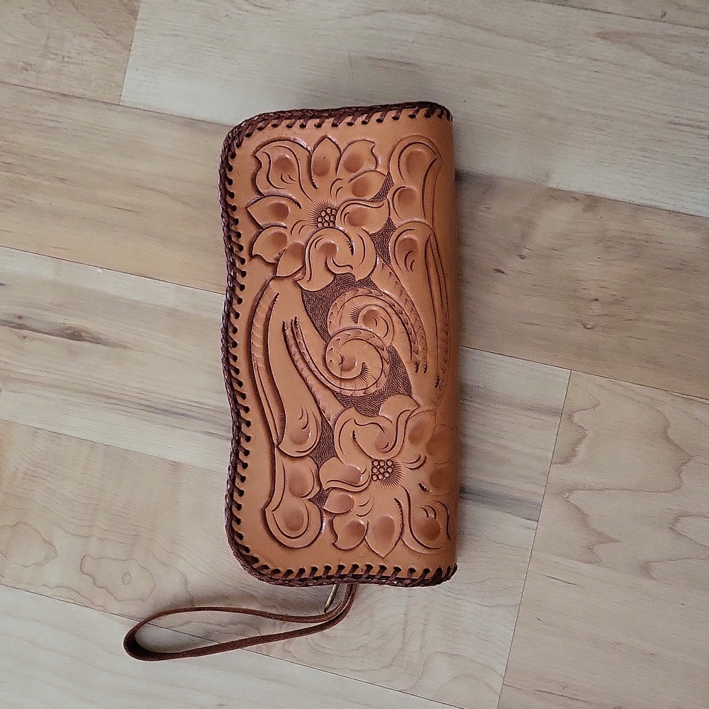 Floral Embossed Leather Clutch